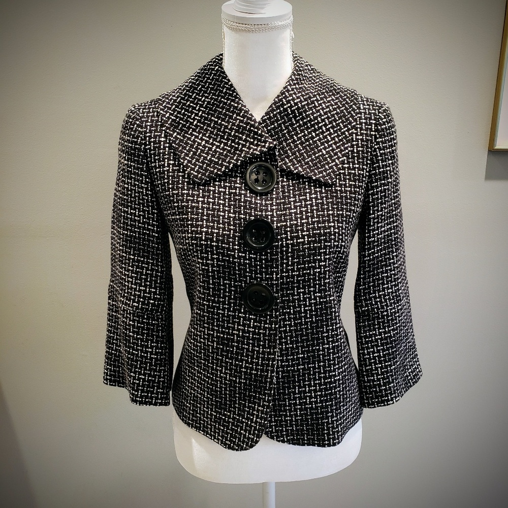Tahari Black & White Tweed Button Jacket Blazer